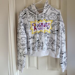 Nickelodeon Rugrats Women White Allover Print Cropped Sweatshirt Hoodie Size XL